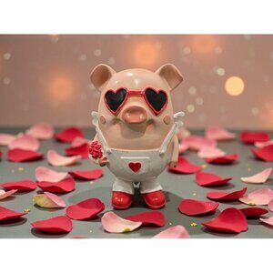 New Valentines Day Love Pig Figurine W/ Roses & Angel Wings Figurine Room Decor